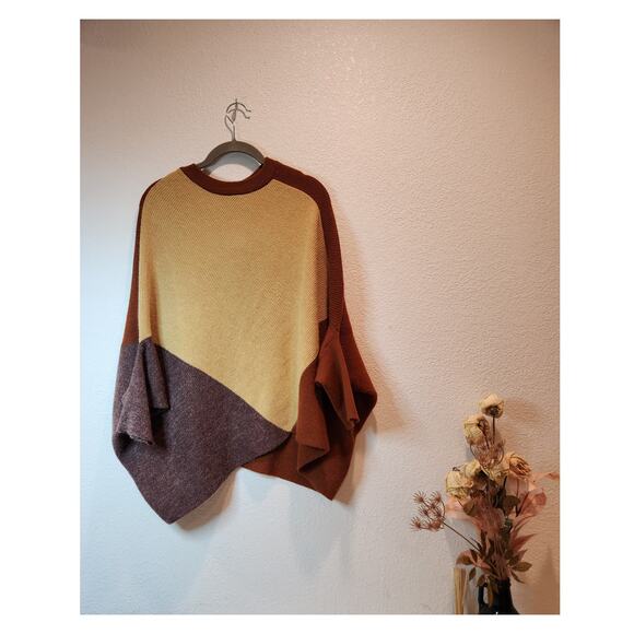 Marc New York Colorblock Poncho Sweater Rust‎ Mustard Brown Asymmetrical S - Picture 1 of 4